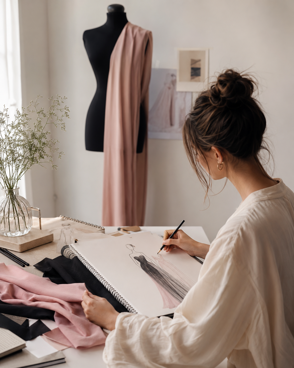 Diana Morales trabajando en una propuesta de diseño de moda