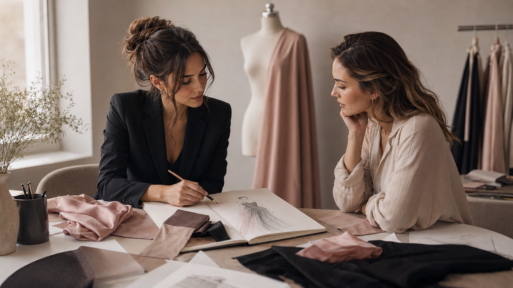 Diseñadora escuchando las ideas de una clienta